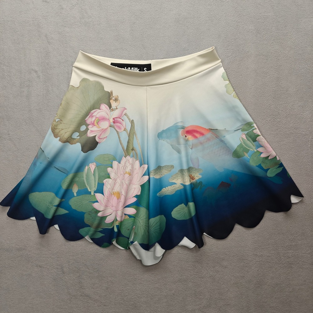 BlackMilk Don't Be Koi Shorties Shorts Womens S Scallop Hem Garden Party Coastal